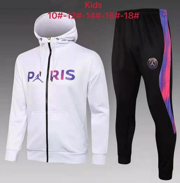 Kids PSG 2021/22 White Training Suit (Hoodie Jacket+Trouser)